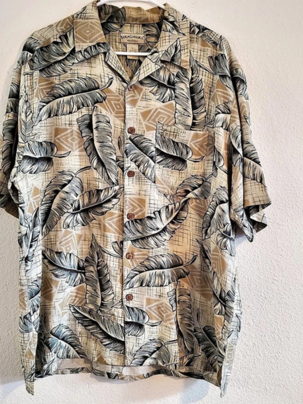 Boca Classics 100% Silk Feather Print Casual Shirt Size Large